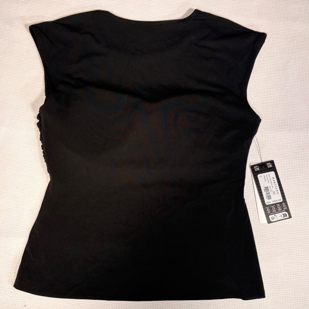 Marciano by Guess Amelia Crew Neck SL Top Jet Black Twisted Knot Ruched NWT L - Picture 7 of 7
